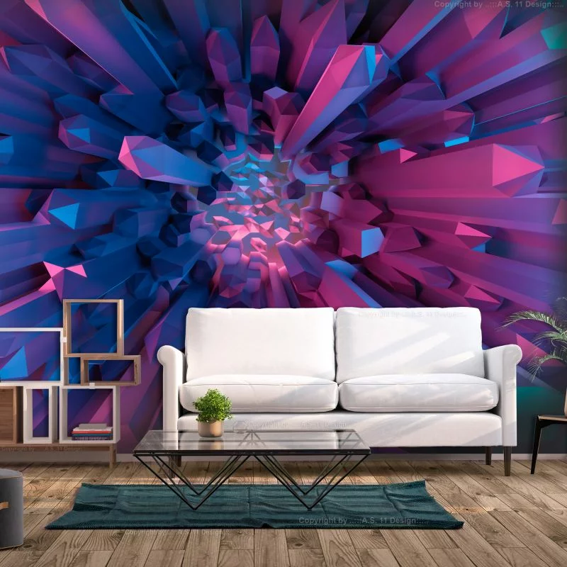 Fototapeta wodoodporna - Kryształ - geometryczna fantazja z elementami 3D w odcieniach fioletu - obrazek 1