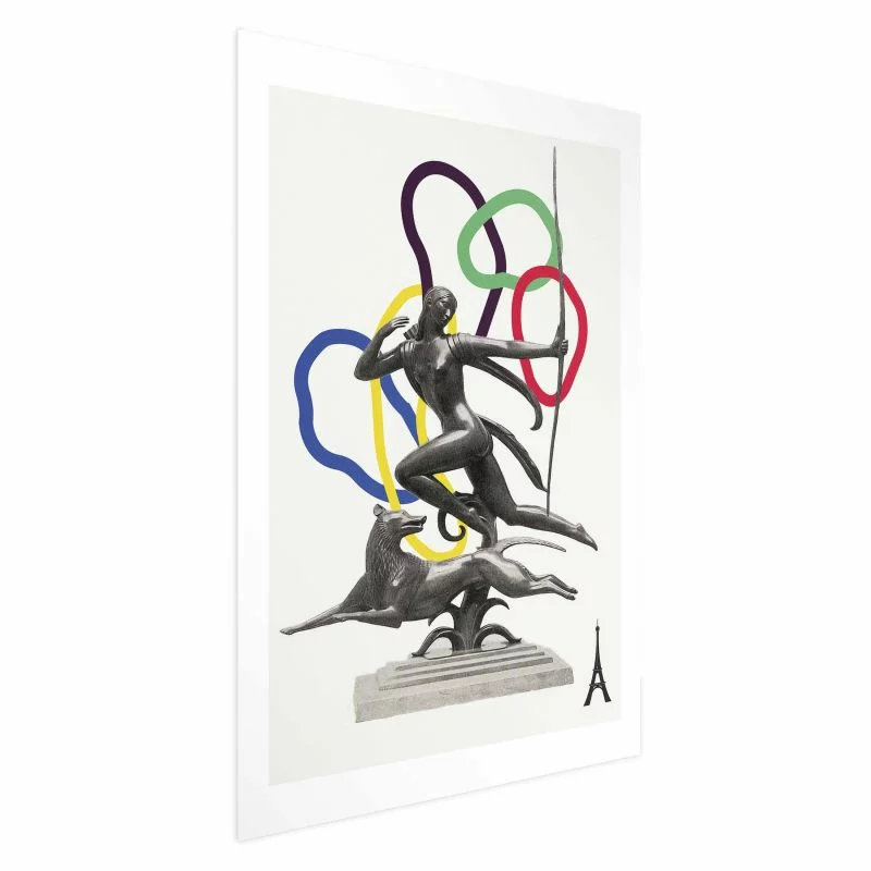 Plakat - Grafika kolaż - kobieta strzelająca z łuku - obrazek 1