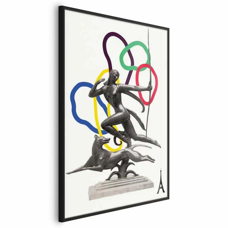 Plakat - Grafika kolaż - kobieta strzelająca z łuku - obrazek 1