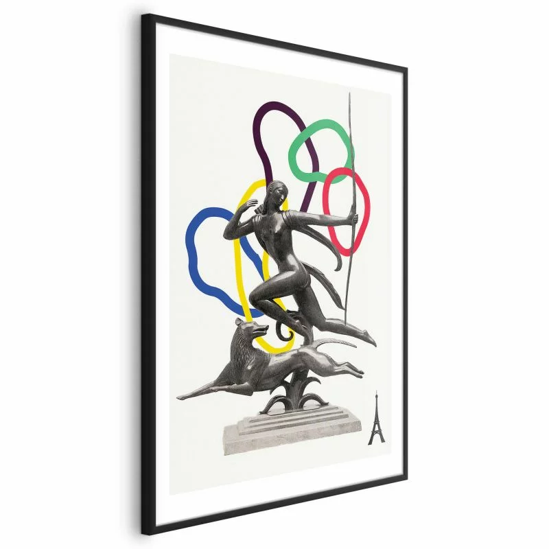 Plakat - Grafika kolaż - kobieta strzelająca z łuku - obrazek 1