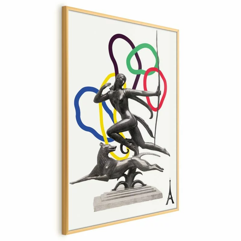 Plakat - Grafika kolaż - kobieta strzelająca z łuku - obrazek 1