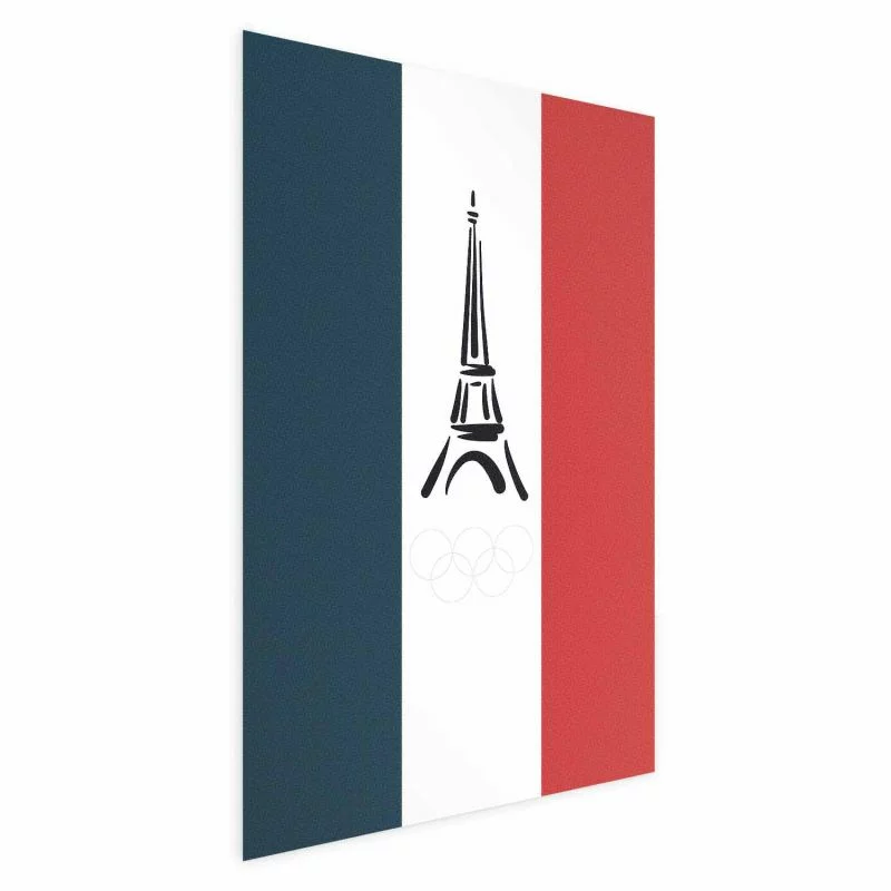 Plakat - Graficzna wieża Eiffla na tle flagi Francji - obrazek 1