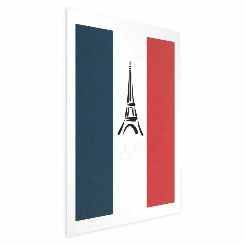 Plakat - Graficzna wieża Eiffla na tle flagi Francji - obrazek 1