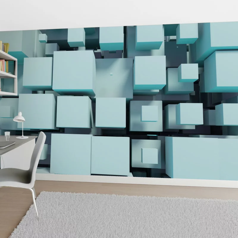 Fototapeta 3D do pokoju - turkusowe kostki - obrazek 1