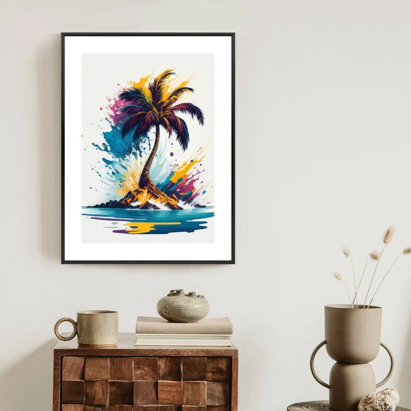 Plakat w ramie - kolorowa palma - obrazek 1
