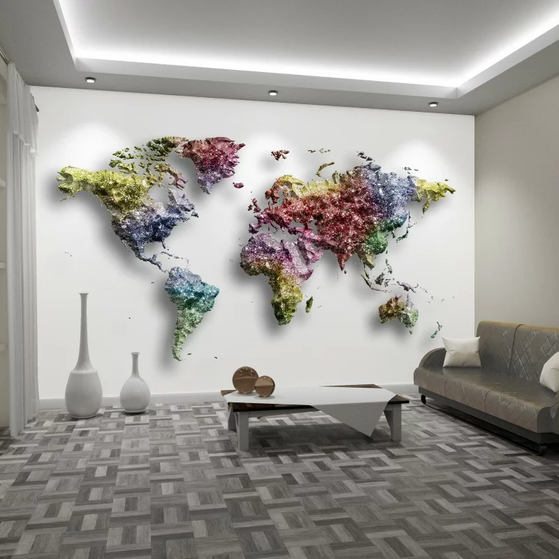 Fototapeta 3D - Mapa Świata w kolorach tęczy - obrazek 1