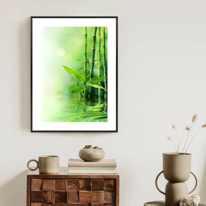 Plakat w ramie - zielony bambus w wodzie - obrazek 1