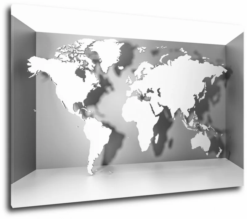 Obraz przestrzenny - Mapa Świata w szarościach 3D