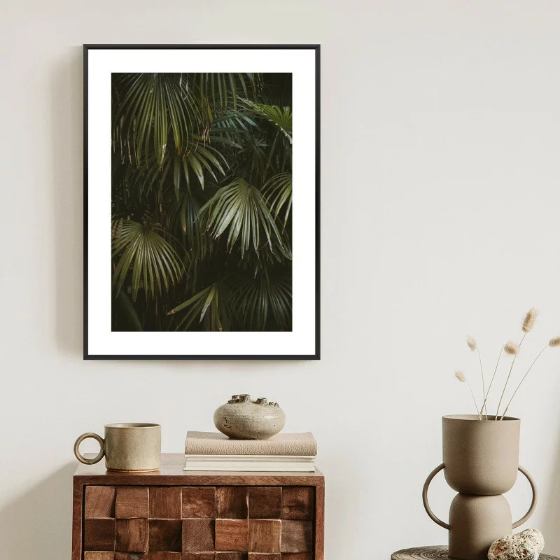 Plakat w ramie - ciemnozielone liście palmowe - obrazek 1