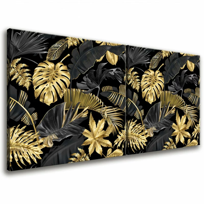 Duży obraz do salonu, sypialni - złote liście - obrazek 1