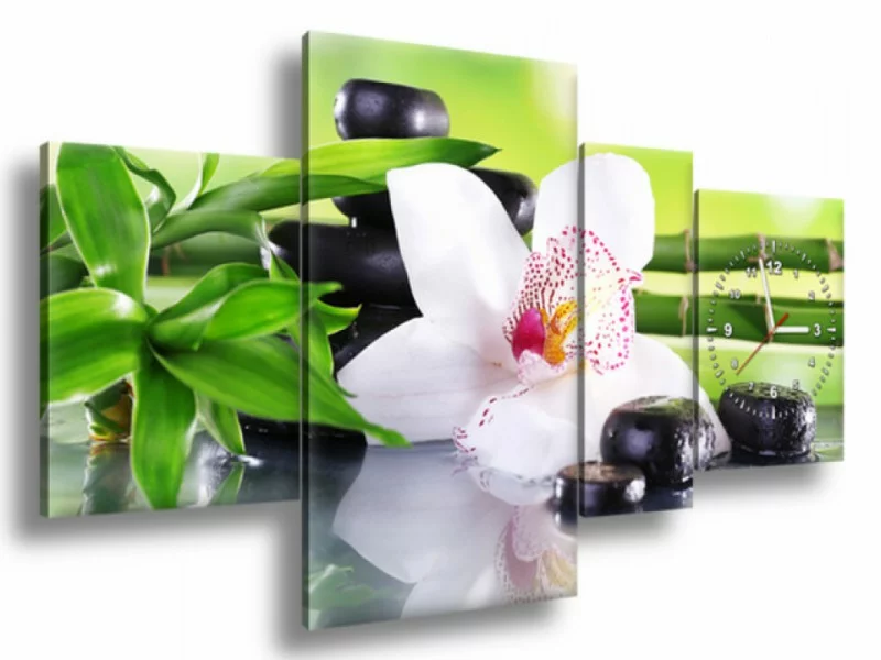 Obraz z zegarem - biała orchidea - obrazek 1