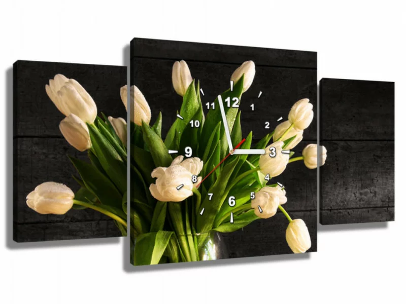 Obraz z zegarem - kremowe tulipany