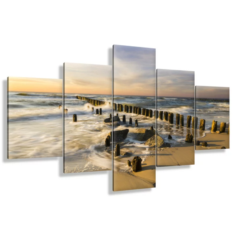 Obraz 5 częściowy - zachód słońca nad morską plażą - obrazek 1