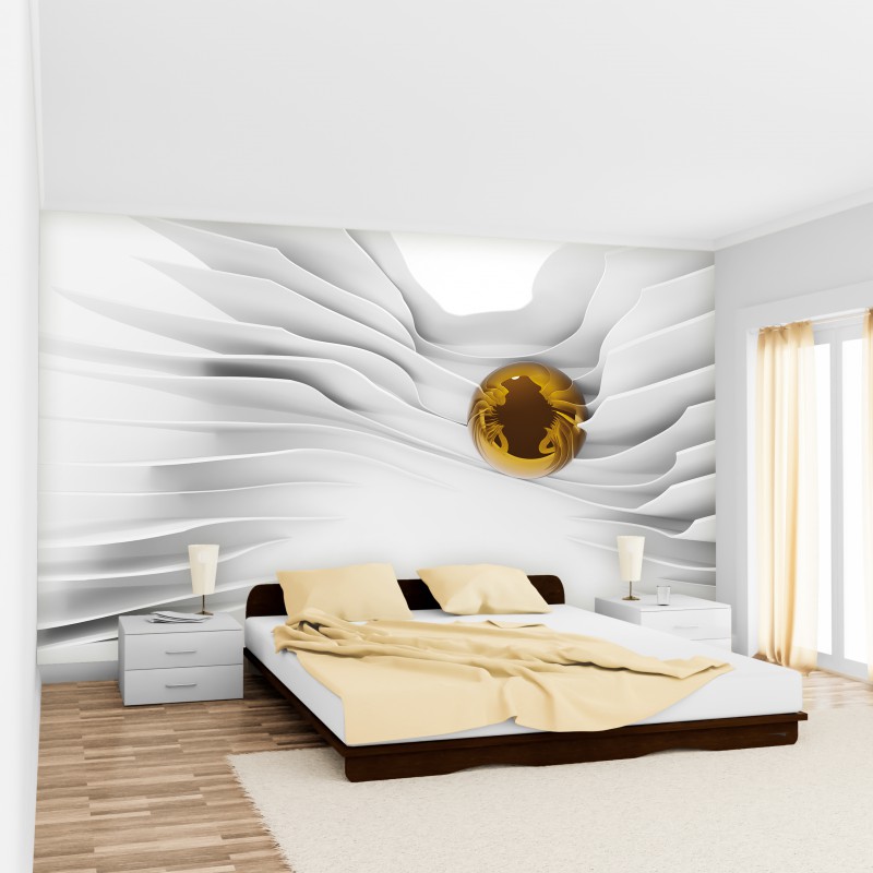 Fototapeta 3D Vlnité dlaždice so zlatou guľou