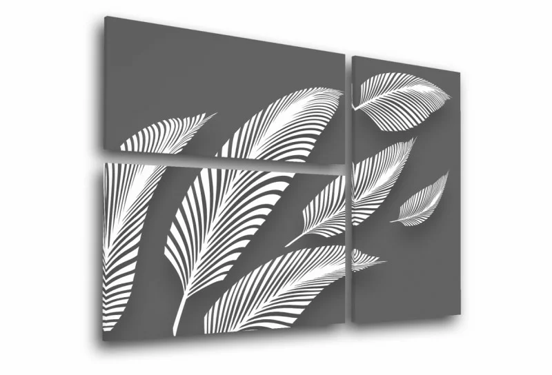 Obraz trójelement - białe liście - obrazek 1