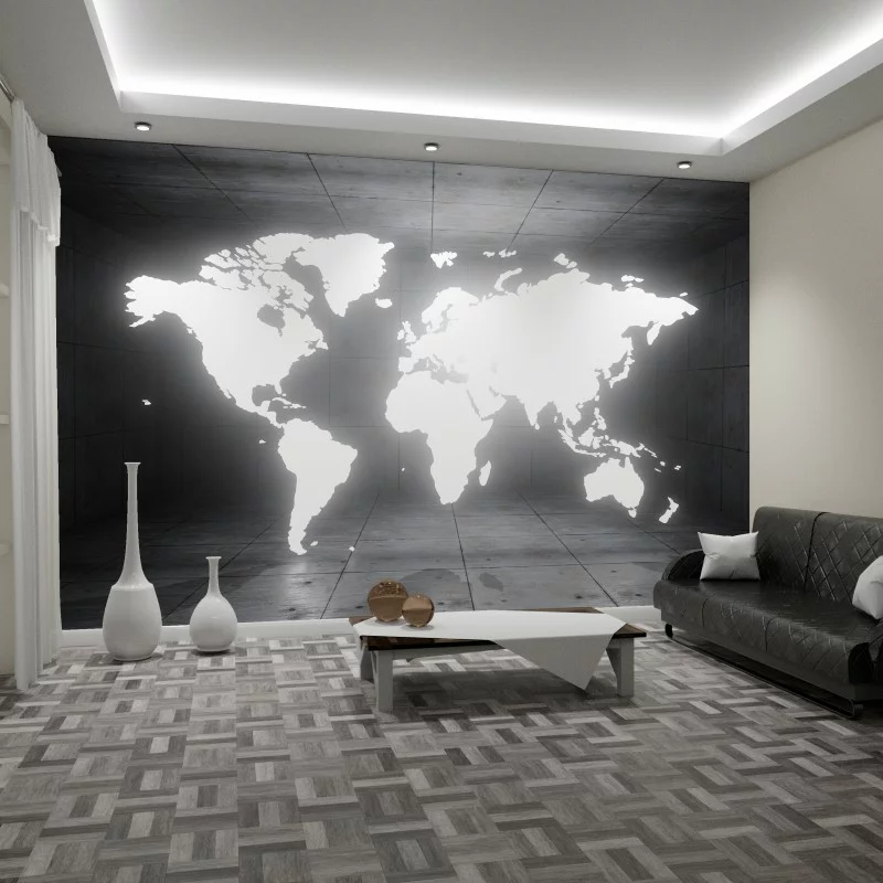 Fototapeta 3D - mapa świata czarno biała - obrazek 1