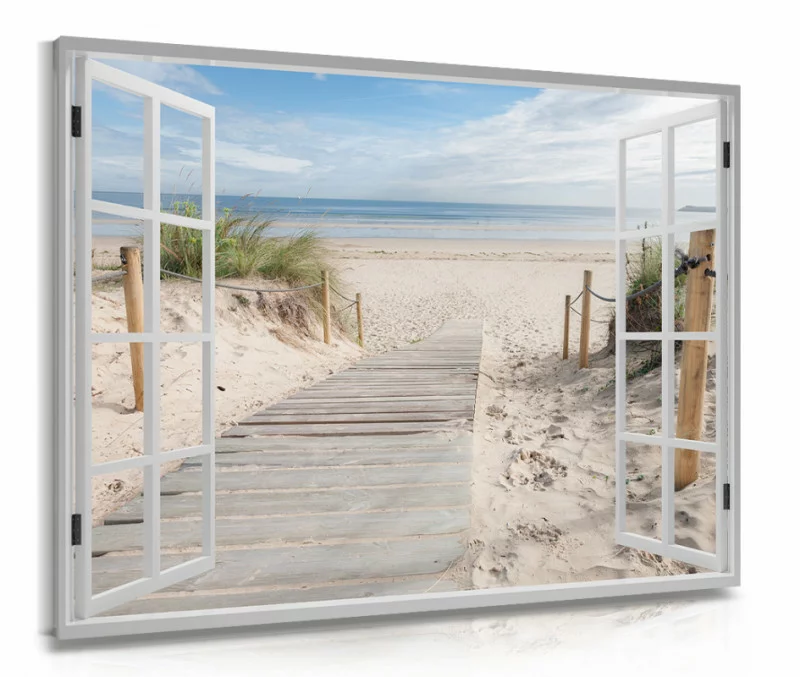 Obraz okno: widok na plażę - obrazek 1
