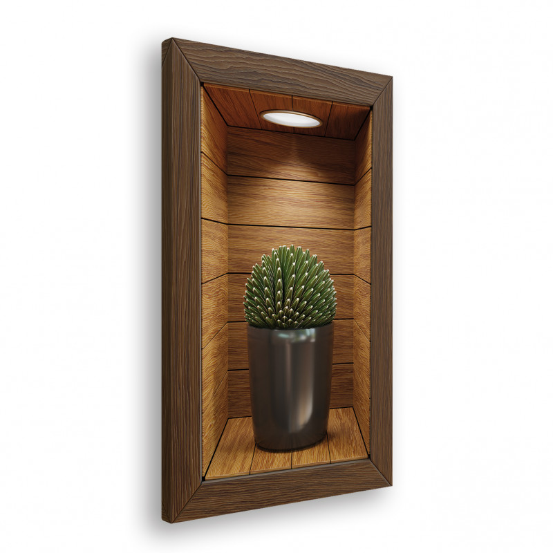 Obraz 3D - drewniana wnęka z kwiatem XX