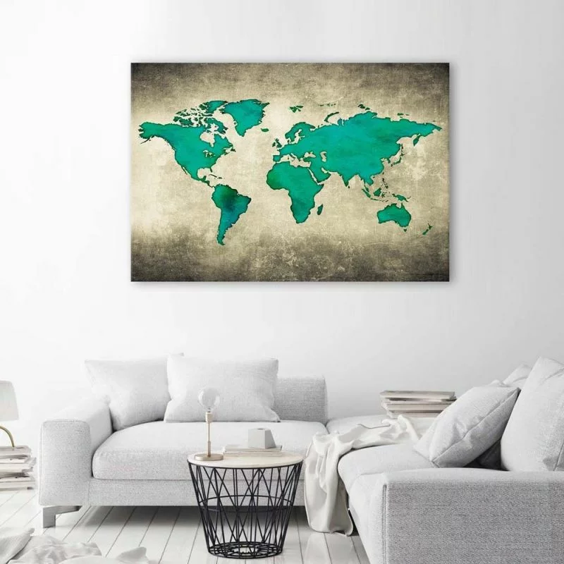 Obraz na płótnie, Zielona mapa świata - obrazek 1