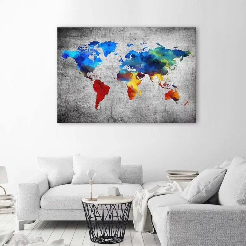 Obraz na płótnie, Malowana mapa świata na betonie - obrazek 1