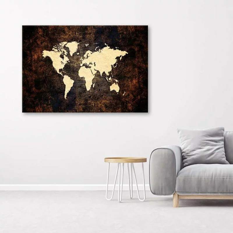 Obraz na płótnie, Brązowa mapa świata - obrazek 1