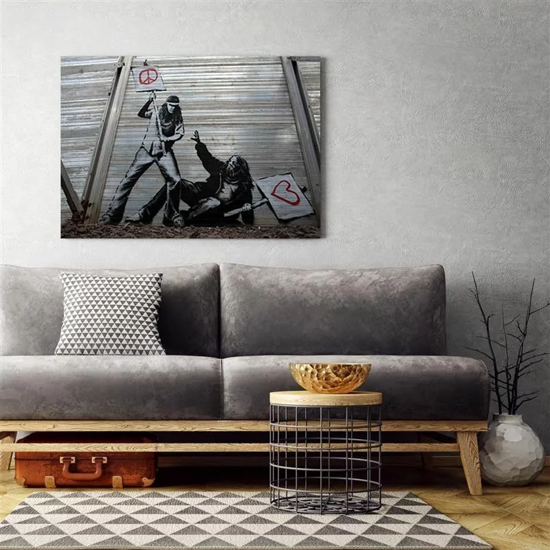 Obraz na płótnie, Walka pokoju z miłością mural Banksy - obrazek 1
