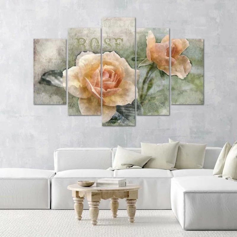 Obraz pięcioczęściowy na płótnie, Herbaciane róże shabby chic - obrazek 1