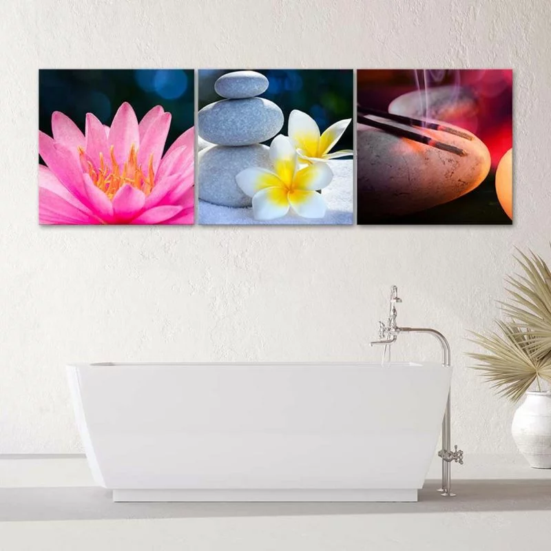 Obraz trzyczęściowy na płótnie, Kwiaty i relaks zen - obrazek 1