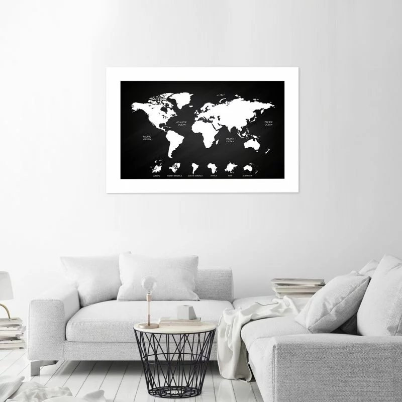 Plakat, Kontrastowa mapa świata i kontynenty - obrazek 1