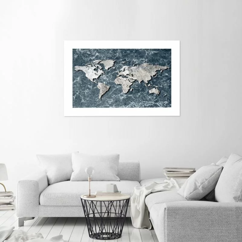 Plakat, Mapa świata na marmurze - obrazek 1