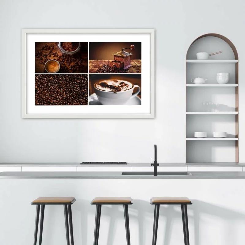 Obraz w ramie, Ziarna kawy młynek i kawa - obrazek 1