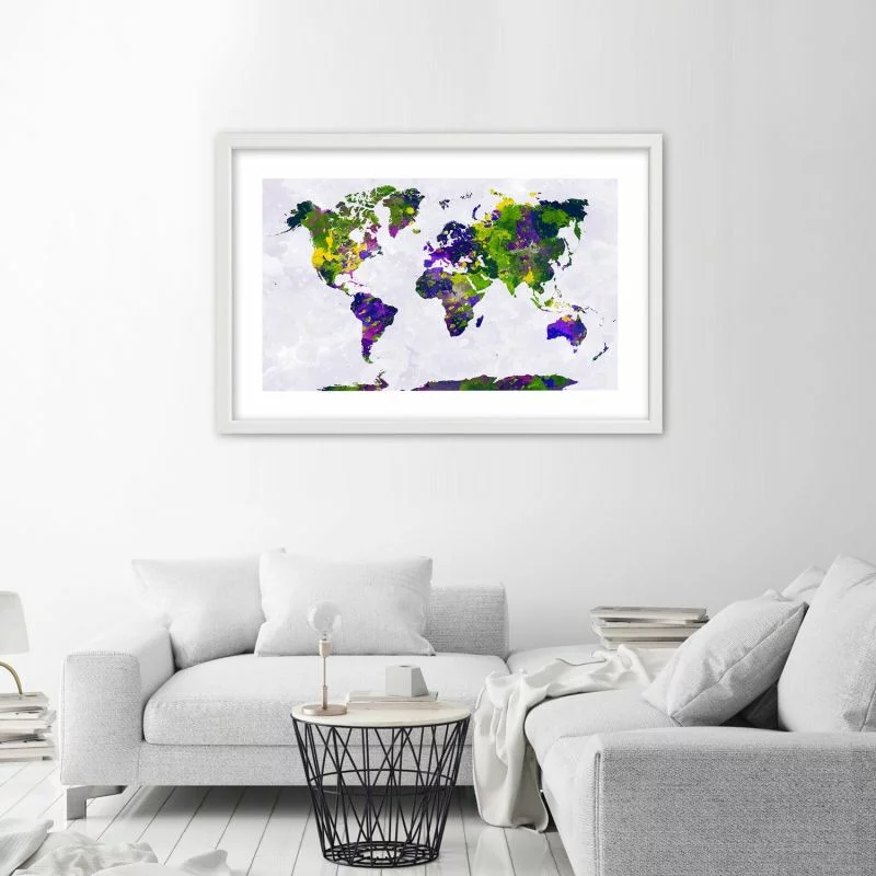Obraz w ramie, Malowana mapa świata - obrazek 1