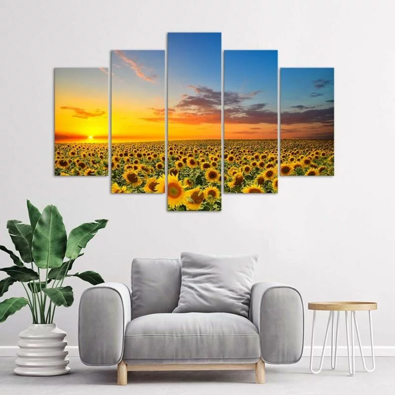 Obraz pięcioczęściowy Deco Panel, Słoneczniki na łące - obrazek 1
