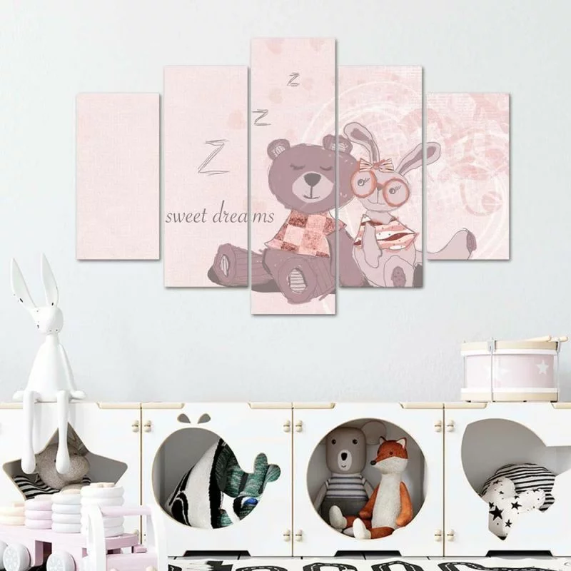 Obraz pięcioczęściowy Deco Panel, Miś i zając - obrazek 1