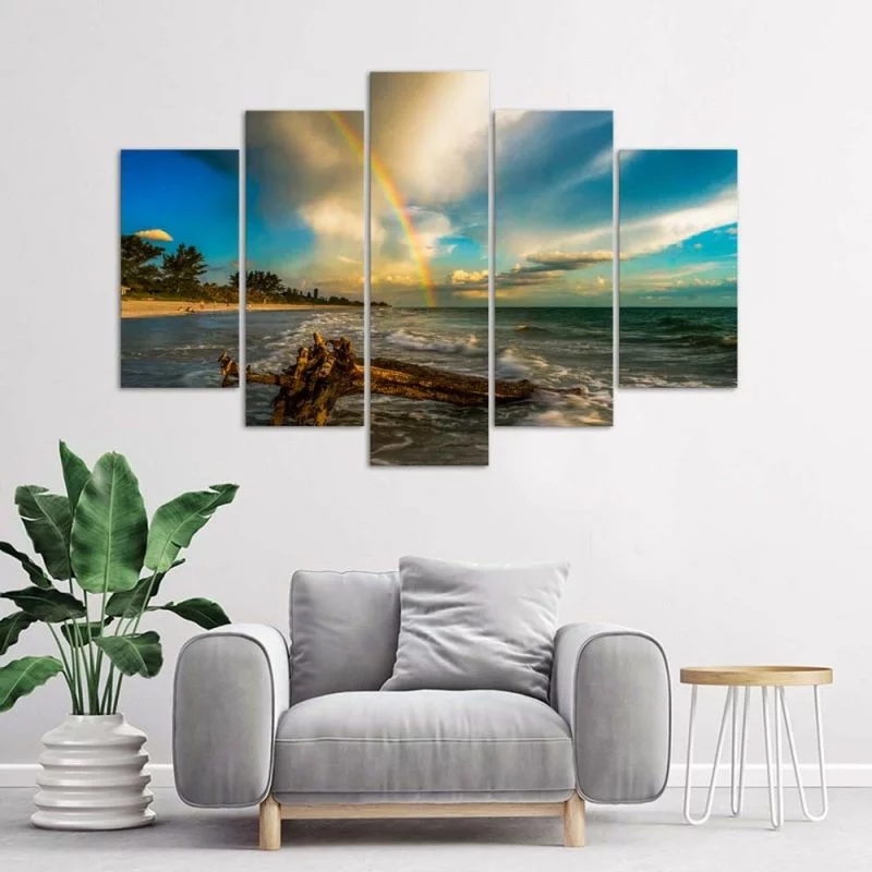 Obraz pięcioczęściowy Deco Panel, Tęcza nad plażą - obrazek 1