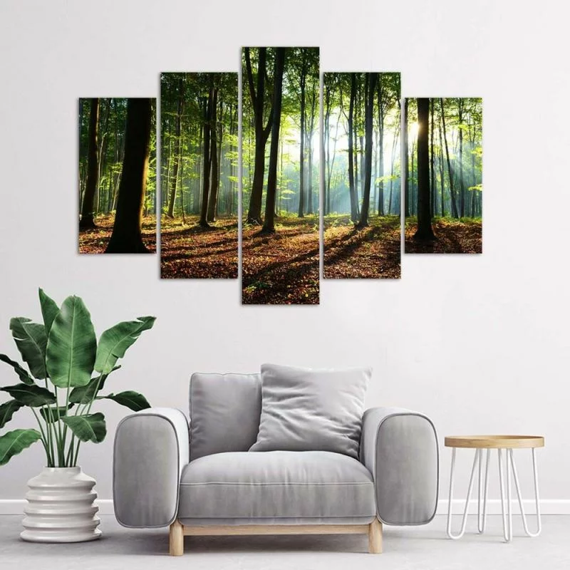Obraz pięcioczęściowy Deco Panel, Promienie słońca w lesie - obrazek 1