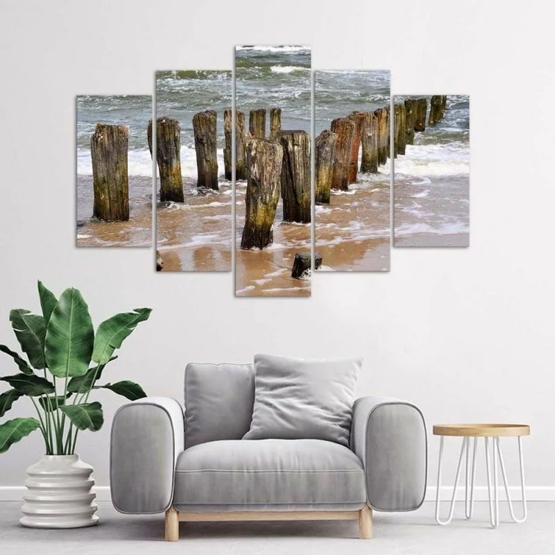 Obraz pięcioczęściowy Deco Panel, Falochrony na plaży - obrazek 1