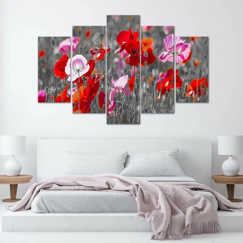 Obraz pięcioczęściowy Deco Panel, Maki na wiosennej łące - obrazek 1