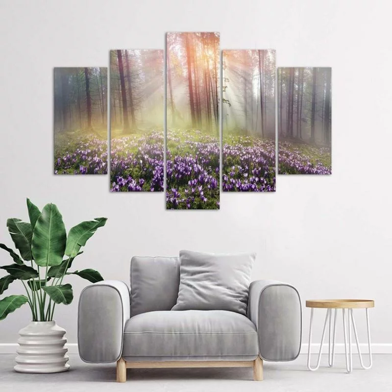 Obraz pięcioczęściowy Deco Panel, Krokusy na polanie - obrazek 1