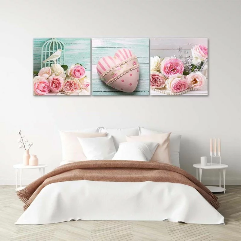 Zestaw obrazów Deco Panel, Serce i róże vintage - obrazek 1