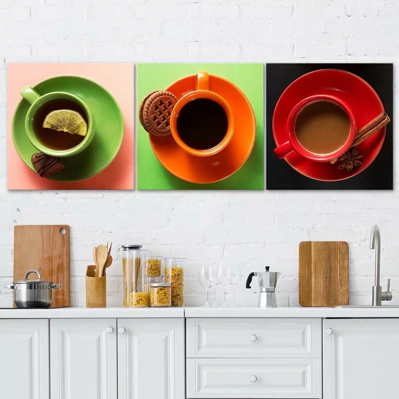 Zestaw obrazów Deco Panel, Kolorowe filiżanki z kawą - obrazek 1