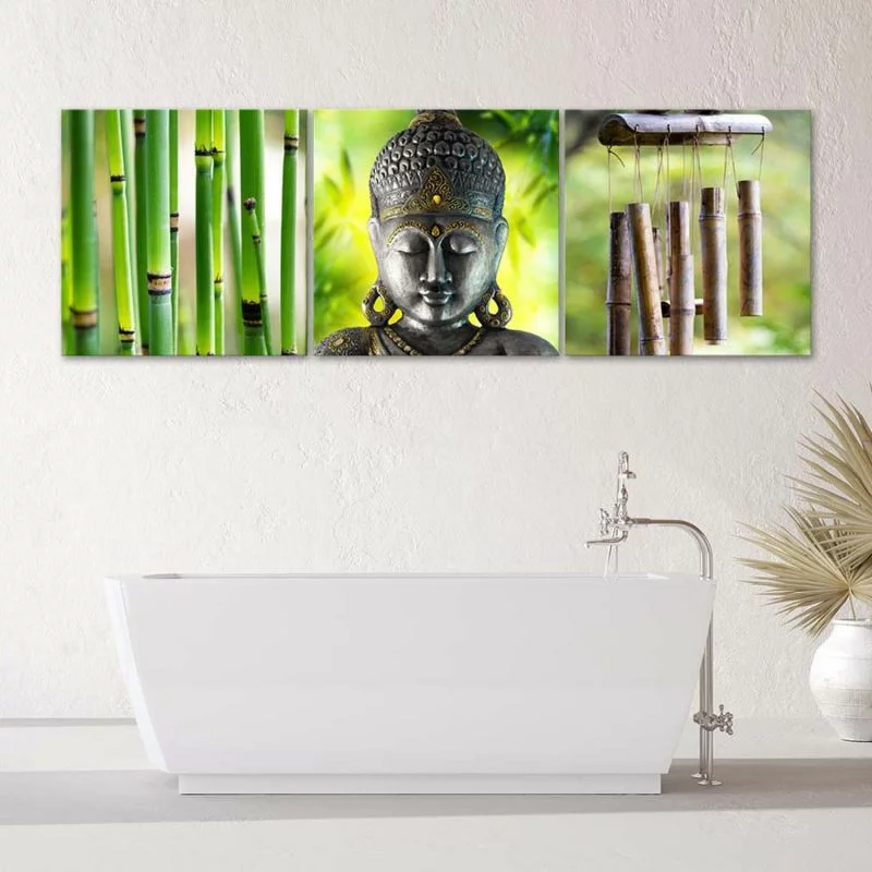 Zestaw obrazów Deco Panel, Zielona kompozycja zen z Buddą i bambusem - obrazek 1