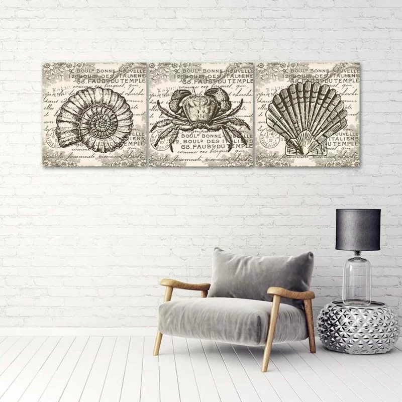 Zestaw obrazów Deco Panel, Morskie stworzenia retro - obrazek 1