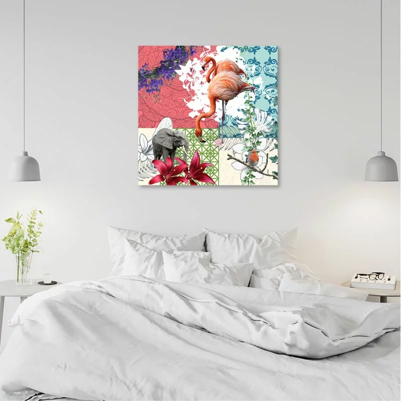 Obraz Deco Panel,  Flaming Słoń Ptak kolaż - obrazek 1