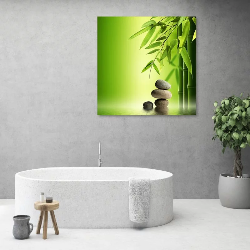 Obraz Deco Panel, Kamienie zen i bambus na zielonym tle - obrazek 1