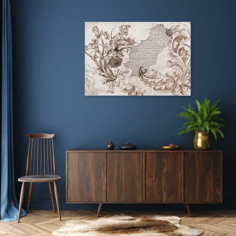 Obraz Deco Panel, Fresk roślinny na odpadającym tynku - obrazek 1