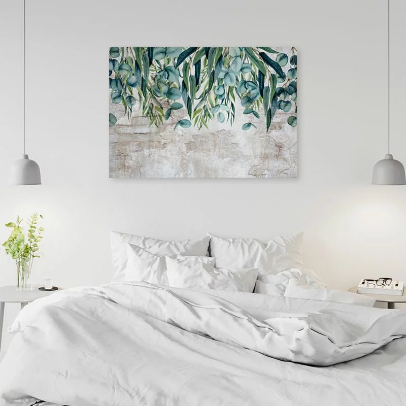 Obraz Deco Panel, Zielone liście na betonowym tle - obrazek 1