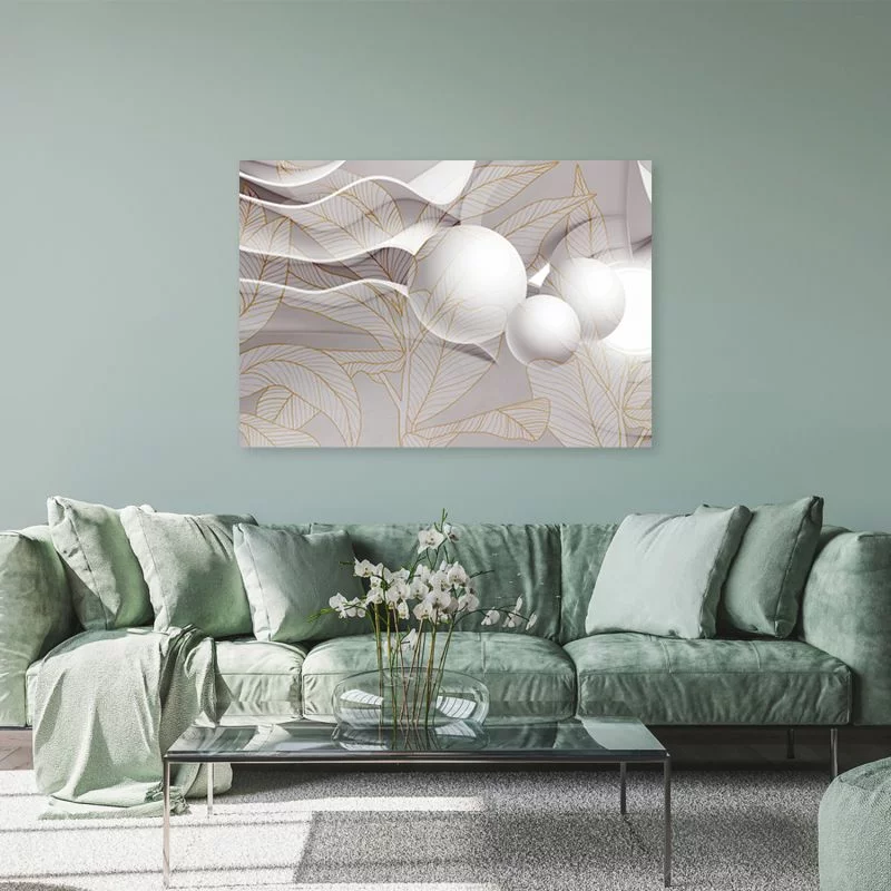 Obraz Deco Panel, Złote liście i kule 3D - obrazek 1