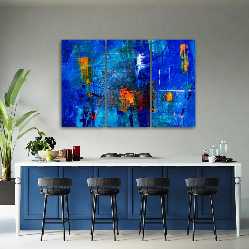 Obraz trzyczęściowy Deco Panel, Niebieska abstrakcja ręcznie malowana - obrazek 1