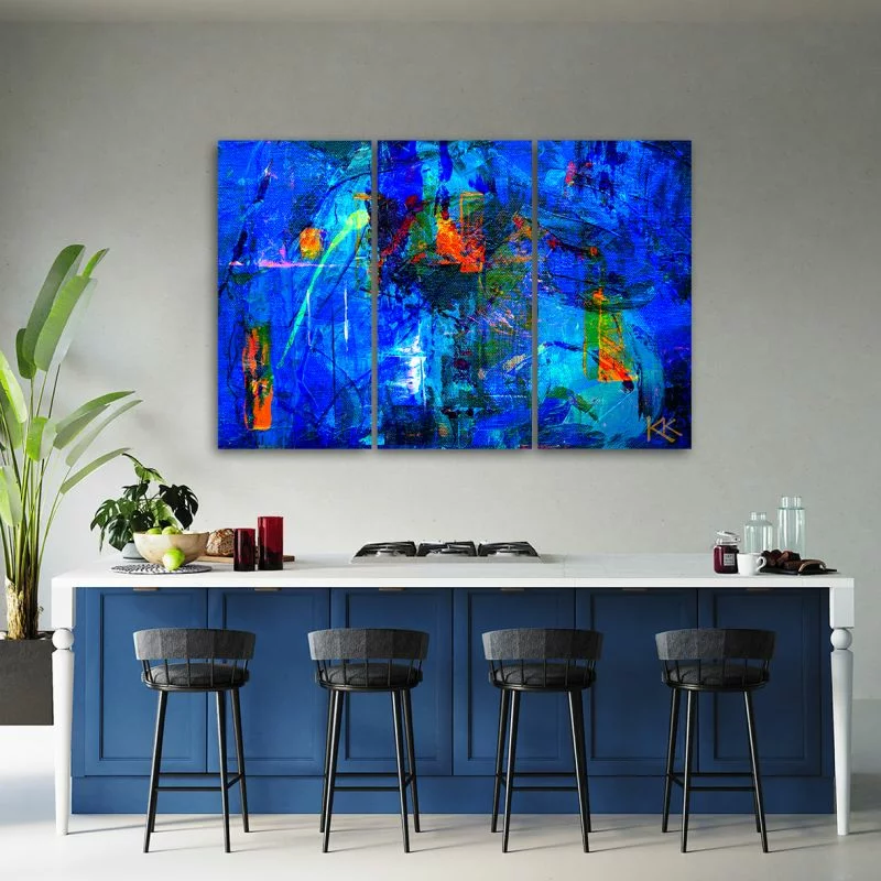 Obraz trzyczęściowy Deco Panel, Niebieska abstrakcja ręcznie malowana - obrazek 1